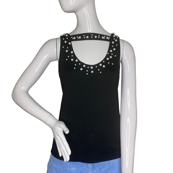 White Breaded Top Sleeveless Black Size Large - Picture 1 of 9